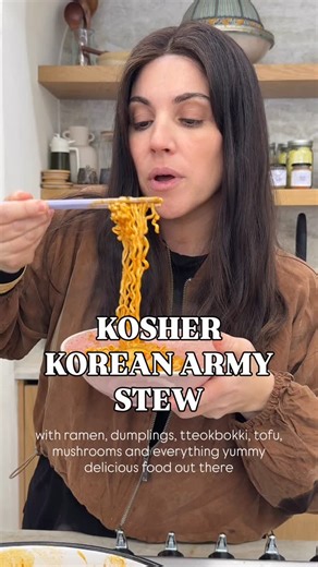 Danielle Renov on Instagram: "KOSHER KOREAN ARMY STEW (dairy) And also vegetarian because we don’t mix milk products with meat products! So for all you vegetarians out there…. This is for you too! For the dumplings: 1 block tofu 3 scallions, thinly sliced 2 Tbsp ghojugaru (chili flakes) 1 inch ginger, grated 2 Tbsp soy sauce 1 tsp’s sesame oil 1 cup shredded cabbage Put everything a bowl. Use your hands to crush tofu and combine. 4O wonton wrappers Place 1-2 tsp of filling and make little satche
