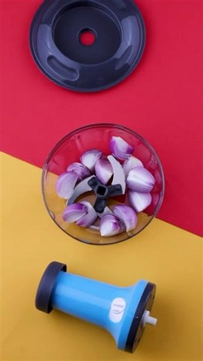 Real Push Chopper (Manual) | Manual Push Mechanism | 3-Blade System | Hand Press Food Processor.