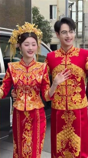 Beautiful Chinese Wedding Outfit | Traditional Red Xiuhe Dress for Bride & Groom ❤️ #wedding #shorts