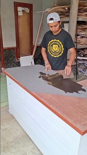Covering the tabletop with HPL/Formica part 2 — HPL gluing process #Woodworking #carpenter #Asmr