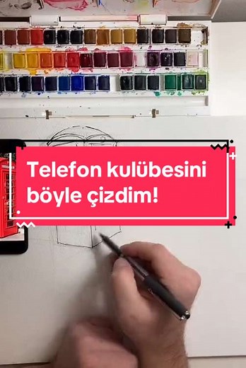 Red Telephone Booth in Watercolor Art