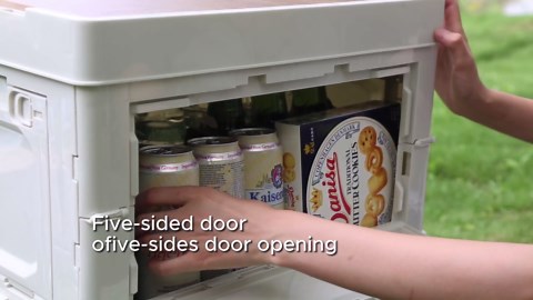 Folding Storage Camping Box with Wooden lids, 5 Sides can be Opened,Trunk Organizer for Outdoor Picnic, Car,Camping Essential(60L)