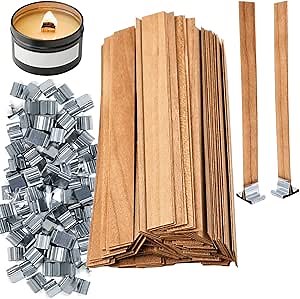 Candle Wicks 5 inch Wood Wicks for Candles 100 PCS Wooden Wicks for Candlemaking Wood Candle Wicks for Candle Making, Natural Candle Wicks with Wick Holders Metal Clips