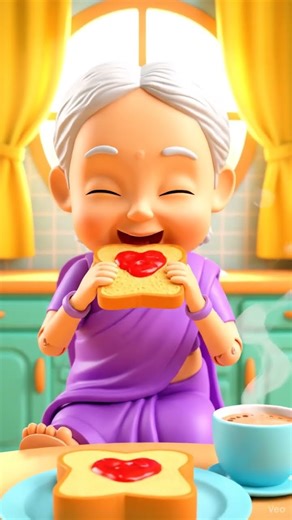 eat toast with dadi AI, Dadi, Cooking, Toast, Kitchen, Breakfast, Cartoon, Animation, Aesthetic,