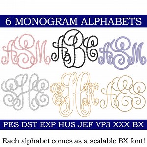 Embroidery Monogram Font Bundle: 6 Scalable BX Fonts, PES   7 Formats (instant Download) - Etsy