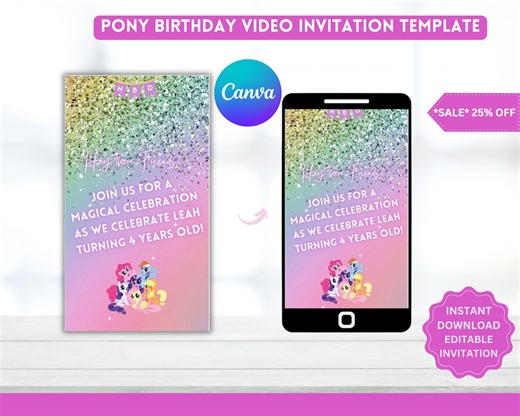 Digital My Little Pony, Birthday Party Invitation, Video Editable, My Little Pony, Party Video Invite, Personalized My Little Pony - Etsy