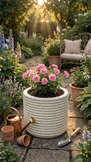 I Turned Rope & Cement Into Stunning Luxury Flower Planters! 🪴✨ #diy #garden
