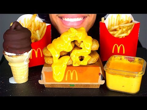 MCDONALD'S CHICKEN NUGGETS ICE CREAM CONE DIPPED CHOCOLATE CRISPY FRENCH FRIES CHEESE BIG BITES ASMR
