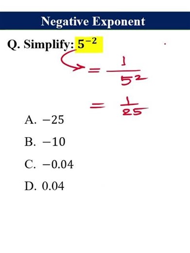 Negative Exponent - Simplification #mathpractice #shorts #maths #exponents