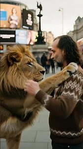 Juan María hugging a lion in London.