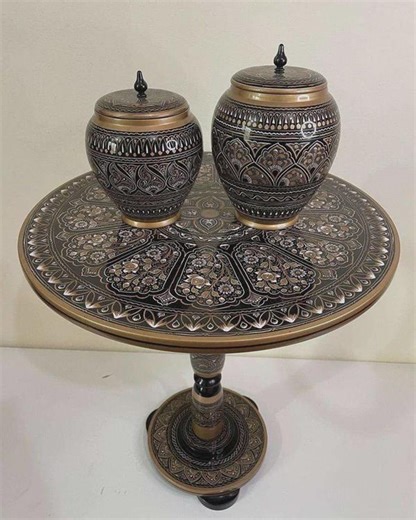 Handcrafted Moroccan Brass Table Set With Engraved Jars – Boho Luxe Home Decor Accent - Etsy