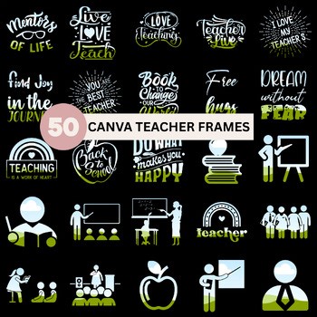50 Teacher Phrases & Icons | Canva Frames for DIY Craft Projects & Gift Ideas