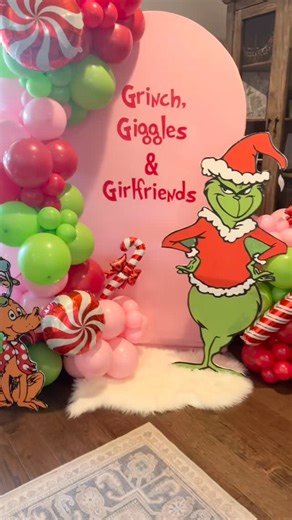 Top Knot Parties on Instagram: "Cardboard cut out hack using a cheap fabric door cover from Amazon! It turned out so cute for this Grinch, Giggles, and Girlfriends party! Excited for other characters I can do for future parties!"