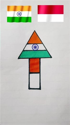 India & Indonesia Flag Art 🇮🇳🇮🇩 | Triangle + Rectangle Creative Drawing