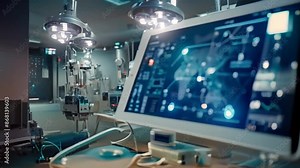 Tablet Computer in Hospital Room, Depict the integration of technology within a healthcare network for improved patient care