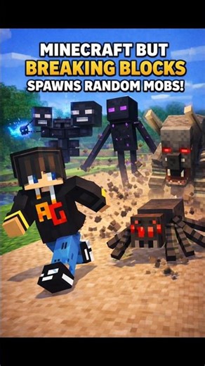 Minecraft but breaking blocks spawn random mobs | #minecraft #minecraftbut