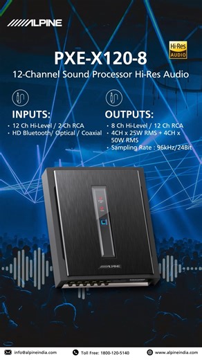 Introducing Alpine’s cutting-edge PXE Series Sound Processors – built for audiophiles who demand clarity, power, and perfection. ✨ From 8 to 12 channels 🔌 Inputs: Hi-Level, RCA, Bluetooth, Optical, Coaxial 📦 Outputs up to 100W RMS 🎧 Hi-Res Audio | 24Bit / 48–96kHz Sampling 🚗 Elevate your in-car audio with Alpine India. #AlpineIndia #CarAudio #HiResSound #SoundProcessor #PXEX120 #PXER100 #PXER80 #AlpineSound #DriveYourPassion | Alpine India.