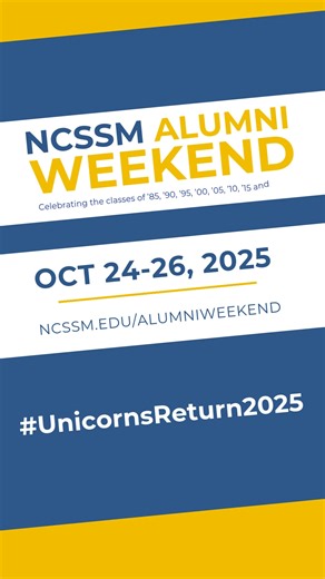 It's official— you can now register for Alumni Weekend 2025! We will be celebrating the Classes of '85, '90, '95, '00, '05, '10, '15, and '20 and honoring all of our alumni throughout a weekend of festivity, reunions, and fun that you don't want to miss. Register for Alumni Weekend 2025 now at the link in the comments below. | North Carolina School of Science and Mathematics
