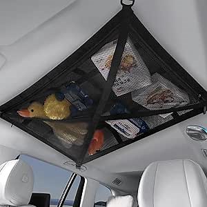 Upgrade Ceiling Cargo Net Pocket - 28" x 19", SUV Storage Net, Strong Roof Cargo Net Organizer for Car, Van, Truck