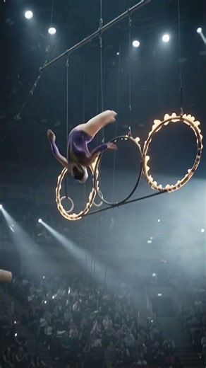 Incredible circus stunt jumping through fire rings onto a moving horse! 🎪🔥