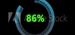 Circular percentage progress bar on transparent background. Blue dotted loading circle ring animation. 0-100% - 4k - Alpha Channel