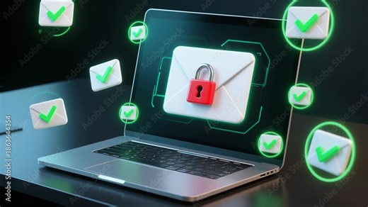 Zero trust security cloud data protection network system vpn connection technology smart business ai enabled encrypted email with padlock laptop screen conveying secure message transfer modern secure