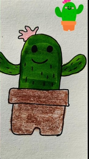 “Super Cute Cactus 🌵 Drawing 😍 | Easy Step by Step Tutorial ✨ #shorts”