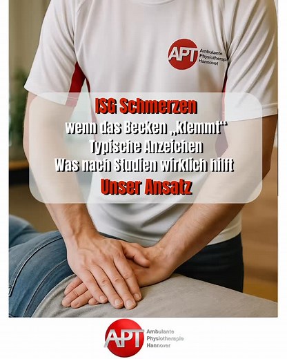 ISG Schmerzen – wenn das Becken „klemmt“ Viele nennen es ISG-Blockade, als wäre das Gelenk ausgerenkt. Aus wissenschaftlicher Sicht wissen wir heute 👉 Meist ist nichts „verschoben“, sondern die umliegenden Bänder, Muskeln und Gelenkflächen sind gereizt und schmerzempfindlich. Typische Anzeichen • Tiefer Schmerz seitlich am Kreuzbein, oft eher einseitig • Ausstrahlung ins Gesäß, manchmal in die Leiste oder den Oberschenkel • Langes Sitzen, Aufstehen aus dem Auto oder langes Stehen verschlimmern 