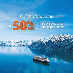 Celebrate our full-fleet return to service with us and enjoy up to 50% off fares when you book any Alaska cruise now through Summer 2023. Hurry-- this offer ends soon! | Holland America Line