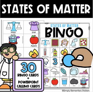 States of Matter Bingo Game & Science Activity with Cards & PowerPoint Slide