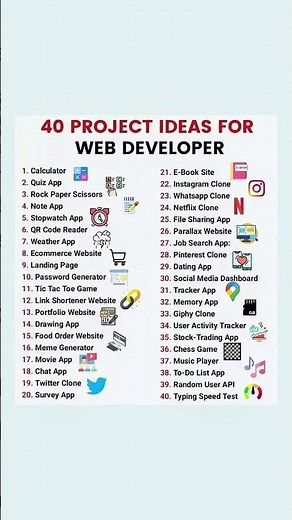 40 Projects Ideas for Web Developer 👨‍💻. #webdeveloper #projects #projectideas