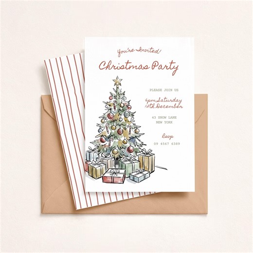 Christmas Party Invitation | Editable Christmas Tree Holiday Invite | Watercolor Christmas Tree Invite | Editable Printable Festive Invite