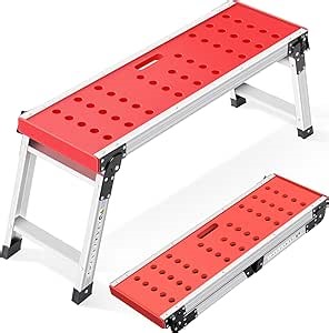 KINGRACK Folding Work Platform, Adjustable Step Ladder with Anti-Slip Feet Cover, Lightweight Stepladder with Safety Lock for Home, Office, Workshop and Garage, Maximum Load 330lbs