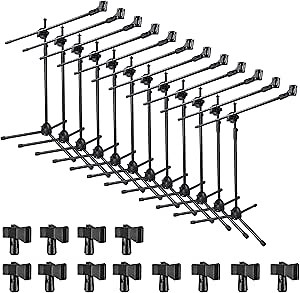 AW 12pcs Boom Mic Stand Floor Adjustable Height Mic Tripod Stand w/ 2 Mic Clip Holder Foldable Microphone Holder for Singing Live Stream Stage Studio