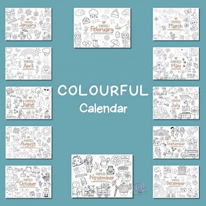 Kids' Coloring Calendar: Monthly Activity Pages (instant Download) - Etsy