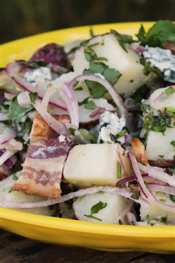 High octane warm potato salad with blue cheese