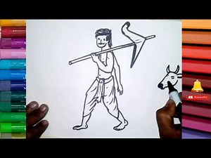 Drawing easily A Farmer with plough || How to draw || Tutorial ||