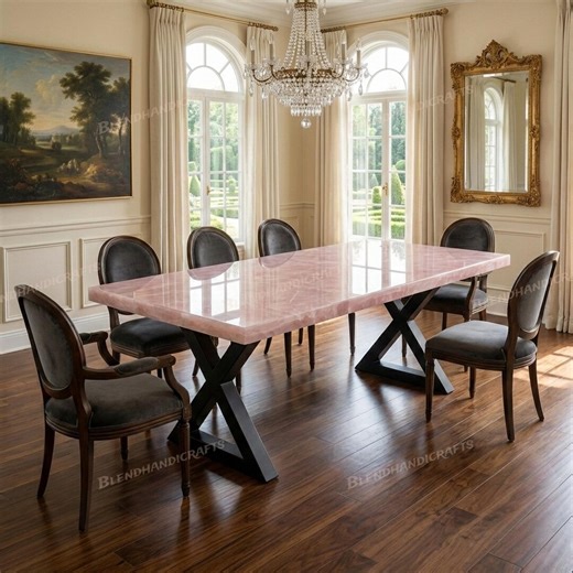Luxury Pink Quartz Dining Table – Natural Stone Crystal Table – Custom Made to Order Furniture - Etsy
