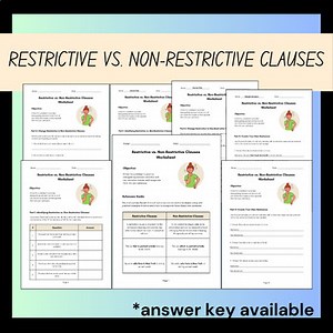 Restrictive vs. Non-Restrictive ELA Clauses Grammar Worksheets for 7th Grade