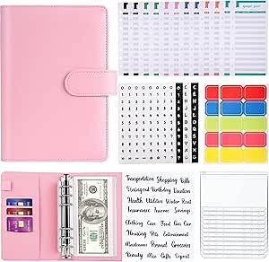 Budget Binder with Cash Envelopes,TOUVE A6 PU Leather Budget Planner,Money Saving Binders,Personal Cash Budget Envelopes System for Budgeting,Loose Leaf 6 Ring Binder with Magnetic Buckle Closure