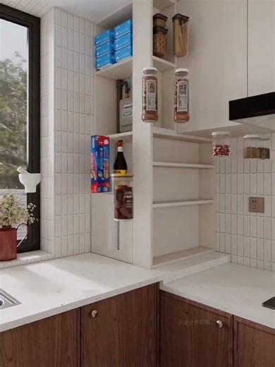 Converting a chimney into a spice rack doubles your kitchen storage! #KitchenRenovation