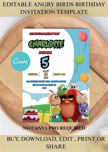 Editable Angry Birds Birthday Template | Sling Shot Birds Birthday Invitation | Cavna Template - Etsy