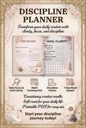 Pink Discipline Planner | Daily Habit Focus Tracker (printable PDF) - Etsy