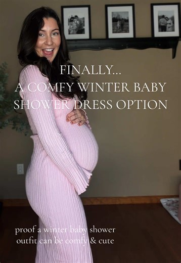 Expecting mamas 🤰🏻 you do not need to be uncomfortable to look put together. A winter baby shower calls for something soft, stretchy, and forgiving — this sweater dress checked all the boxes 🤍 @PrettyGarden #babyshowerdress #expectingmama #babygirlbabyshower #pinksweaterdress #bumpfriendlydress