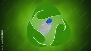 3d animation of biodegradable sign and empty plastic bottles