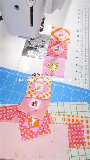Laura - Sewing Made Easy on Instagram: "sewing this autumn 🫐🍂🛋️🫧☕️ and as always - economy blocks are the best. love how tiny and intricate they are. they will become a NAMI KNOT 🍂 ohh and you can find the free pattern and templates (in 3 sizes) for the economy block linked in my bio ❤️❤️❤️ #economyblock #foundationpaperpiecing #heatherrossfabric"