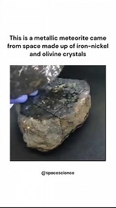 These type of meteorites come from deep inside a larger protoplanetary body that broke up. The outside of this body would have had rocky materials and the deep core would have had solid iron. But at the transition, olivine and solid metal would have been mixed together for me these meteorites. A metallic meteorite made up of iron-nickel and olivine crystals #space #science #astronomy #meteorshower #meteorite #nasa #cosmos #nightsky #spacerock | Space Science