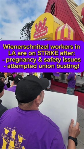 BREAKING: @Wienerschnitzel workers in Los Angeles are on strike after a series of health and safety issues, followed by attempted union busting. After we learned our rights and joined the CAFFWU, the company threatened to cut the hours of workers who are union leaders in our store. Leaky roofs have caused hazards in our workplace. The rain pours down inside the store through the roof in the kitchen, landing on the grill where we are cooking, and on the floor, putting us at risk of fall, electroc
