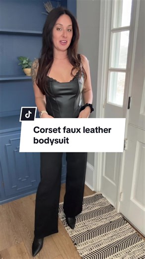 This faux leather corset bodysuit is my new favorite for date nights ✨ @popilush #goingouttop #shapewear \t#datenightoutfit #outfitinspo #momstyle