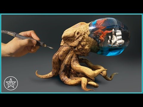 Carving a Cthulhu Octopus Bust | Diorama - Wood - Polymer Clay - Epoxy Resin Art